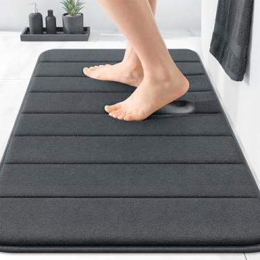 Imagem de OLANLY Tapete de banho listrado de espuma viscoelástica 76 x 50 cm, tapetes absorventes supermacios, secagem rápida, tapetes de chuveiro laváveis na máquina, tapete de banho, acessórios de decoração