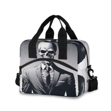 Imagem de Joisal Esqueleto masculino vestindo terno reutilizável lancheira para mulheres e homens, bolsa de piquenique para crianças/adultos