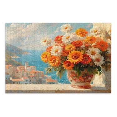 Imagem de Quebra-cabeças com vaso de flores, 500 peças para adultos, jogos para adultos