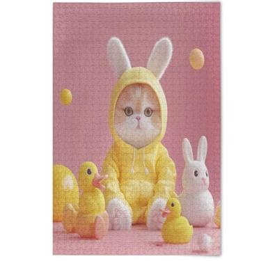 Imagem de Quebra-cabeça adulto 500 peças coelho gato animais amarelo família elefante branco presentes natureza quebra-cabeças adultos flor animal impressão, 500 peças, 52 cm x 37,8 cm