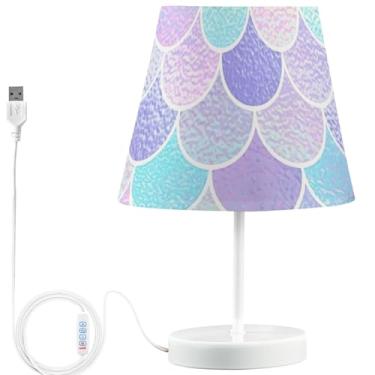 Imagem de TSENQUE Candeeiro de mesa personalizado em escala de sereia animal arco-íris bonito lâmpadas de cabeceira LED para mesinhas de cabeceira USB brilhantes lâmpadas de quarto de crianças estéticas