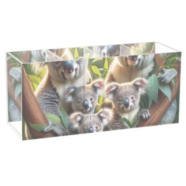 Imagem de TSENQUE Suporte de lápis fofo para mesa, fofo, coala, família, acrílico, porta-pincéis de maquiagem, copo de lápis, marcador artístico, organizador personalizado, decoração de material de escritório