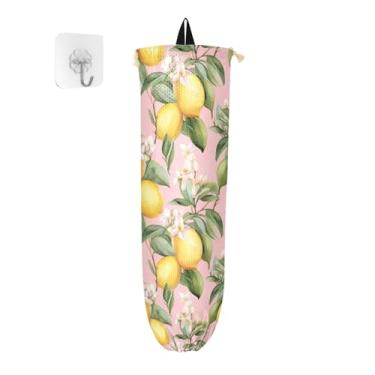 Imagem de Limões amarelos com flores, pacote com 2 suportes para sacolas plásticas, organizador de sacolas plásticas de mercearia, suporte de saco para cozinha