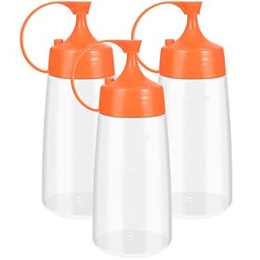 Imagem de 3 garrafas de plástico para espremer, garrafa de condimento de 300 ml com tampa e escala, garrafas de molho de espremer, recipientes reutilizáveis para molhos, ketchup, molho picante, azeite de oliva