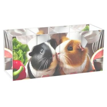 Imagem de TSENQUE Lindo porta-canetas de mesa, arte, porquinho-da-índia, hamster, acrílico, pincel, copos, armazenamento de lápis, arte, artesanato, organizador de escritório personalizado para mesa