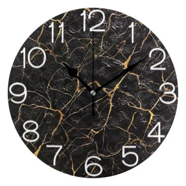 Imagem de GAIGEO Relógio de parede analógico decorativo relógio de cozinha rústico operado por bateria silencioso, arte de parede boho decoração de casa, mármore preto clássico artístico, 25 cm, ponteiros