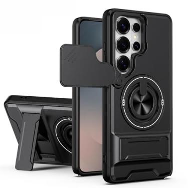 Imagem de LTLMYDAM Capa militar para Samsung Galaxy S25 Ultra/S25 Plus/S25, proteção de câmera giratória, anel magnético fino, capa de suporte, preta, S25 Plus
