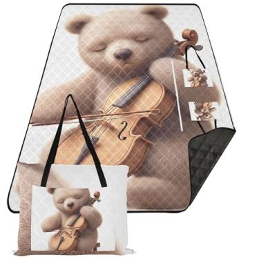 Imagem de TSENQUE Lindo urso violoncelo músico cobertores de areia para praia à prova de areia, cobertores para grama, lindos itens essenciais de piquenique, dobráveis, 299 x 203 cm