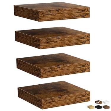 Imagem de Fun Memories Prateleiras flutuantes para parede, de madeira rústica, montadas na parede para banheiro, quarto, sala de estar e cozinha, armazenamento e decoração de casa (conjunto de 4, marrom, 20 cm)