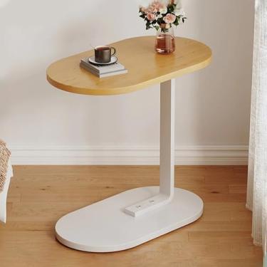 Imagem de Mesa de Apoio Lateral para Sofá e Cama - Mesinha de Canto com Tampo em MDF e Suporte em Aço Carbono - Design Compacto C-Slide e Minimalista para Sala, Quarto, Leitura, Notebook ou Café