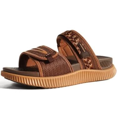 Imagem de KuaiLu Sandálias femininas modernas ortopédicas femininas atléticas de recuperação de almofada grossa com alça ajustável para caminhada com suporte de arco para fascite plantar confortável, Marrom