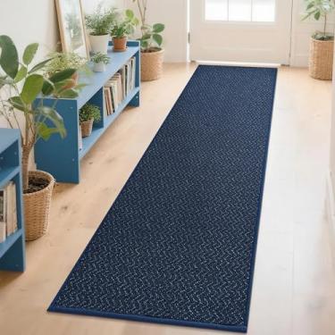Imagem de COSY HOMEER Tapete de corredor de corredor 2'7"x10' antiderrapante lavável tapete de entrada tapete absorvente resistente a manchas tapete corredor para corredores, entrada e lavanderia, azul
