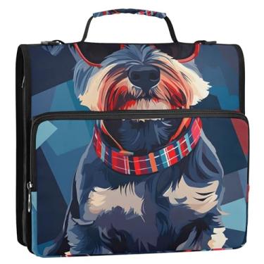 Imagem de Linda bolsa organizadora de fichário com zíper com estampa de cachorro Schnauzer 3,8 cm, 3 anéis, bolsa de fichário para ensino médio com alça de armazenamento e pasta com alça