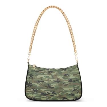 Imagem de Bolsa de ombro de corrente preta verde camuflada militar, bolsa Hobo feminina com grande capacidade e design versátil e elegante