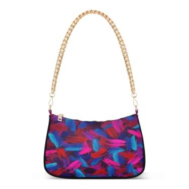 Imagem de Bolsa de ombro moderna colorida abstrata, bolsa feminina Hobo Tote com grande capacidade, bolsa clutch versátil para uso diário ou noturno