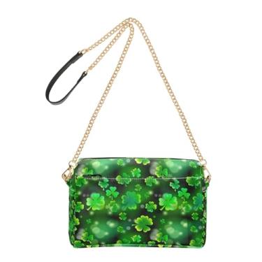 Imagem de Joitme Bolsa tiracolo de trevos de folhas verdes vibrantes para mulheres, bolsa de ombro de couro PU com alça de corrente, bolsa de telefone fofa