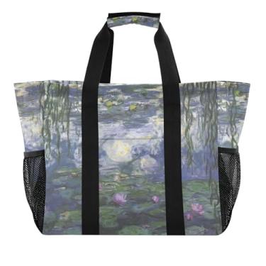Imagem de Claude Monet Water Lily Painting Travel Mom Tote Impermeável Grande Compras Cozinha Reutilizável Sacola Cruzeiro Impressão Praia Ginásio Bolsas Femininas Lindas