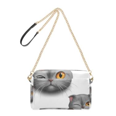 Imagem de Joitme Linda bolsa feminina cinza dobrável escocesa bolsa tiracolo para celular bolsa de ombro de couro PU com alça de corrente