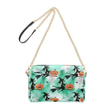 Imagem de Joitme Bolsa tiracolo feminina para celular fofa preta bruxa verde PU bolsa de ombro alça de corrente