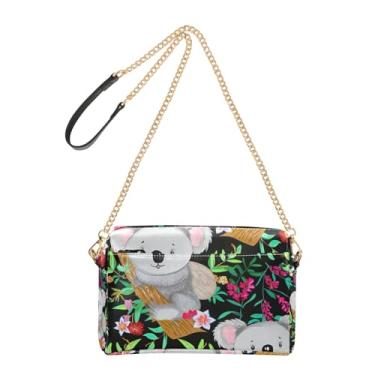 Imagem de Bolsas femininas bolsa transversal para celular alça de corrente de couro PU bolsa de ombro coalas fofas flores coloridas folhas