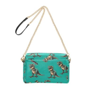 Imagem de Joitme Cool Dinosaurs Bolsas de ombro femininas verdes bolsa tiracolo para telefone linda bolsa de ombro de couro PU alça de corrente