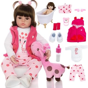 Imagem de Boneca Bebê Reborn Realista com Girafa Rosa e Varios Acessorios Pode dar Banho