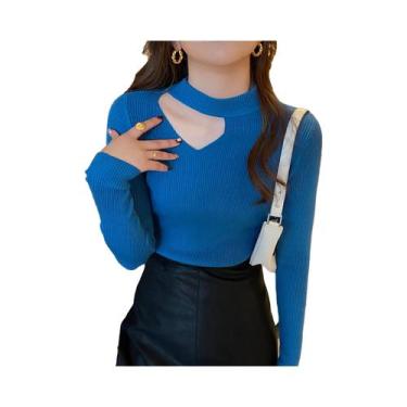 Imagem de Suéter Feminino De Tricô Macio E Quente Com Caimento Justo E Detalhes 