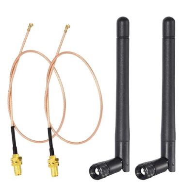 Imagem de Bingfu Antena WiFi de banda dupla 2,4 GHz 5 GHz 5,8 GHz 3dBi MIMO RP-SMA macho (pacote com 2) + cabo de 2 x 12 polegadas para roteador WiFi, adaptador de placa de rede PCIE Mini PCI Express PCIE