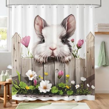 Imagem de Hopomoon Lindas cortinas de chuveiro com plantas florais de coelhos, flores da primavera, cortina de banheiro engraçada com 12 ganchos 183 x 183 cm, serve para box de chuveiro e banheira padrão