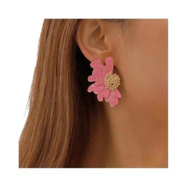 Imagem de Brincos De Flor Grande Colorida Para Mulheres, Acessórios De Moda Core
