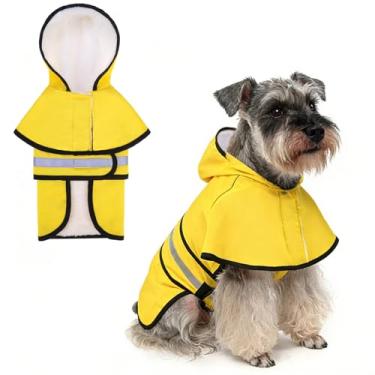 Imagem de KOOLTAIL Capa de chuva para cães com capuz e orifício para trela, capa de chuva para cães pequenos e médios, impermeável com forro de lã de pelúcia, jaqueta de chuva para animais de estimação com tira