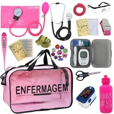 Imagem de Kit Bolsa Transparente Aparelho de Pressão Aneroide Medidor de Glicose