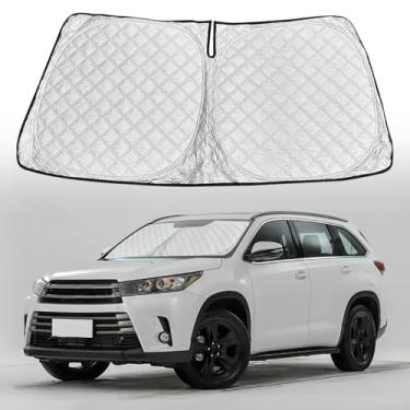 Imagem de LANZMYAN Para-brisa dianteiro para-sol para Toyota Highlander 2015-2019, protetor solar frontal dobrável engrossado atualizado bloqueia raios UV acessórios internos