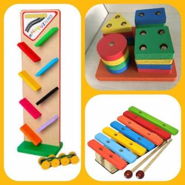 Imagem de Kit de brinquedos de madeira primeira infância - BRINQUE E LEIA