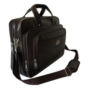 Imagem de Pasta Bolsa Maleta Couro Masculina Alça Ombro e Mão P Notebook Livros 