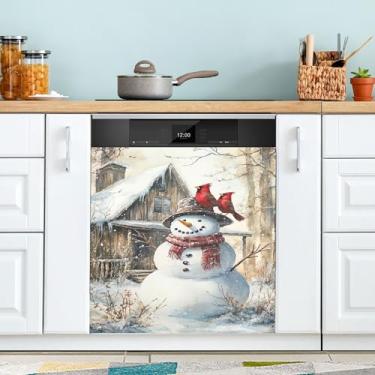 Imagem de xigua Linda capa magnética de boneco de neve de Natal, adesivos magnéticos decorativos antiarranhões para painel de geladeira e lava-louças, decoração personalizada de cozinha doméstica 58 x 66 cm