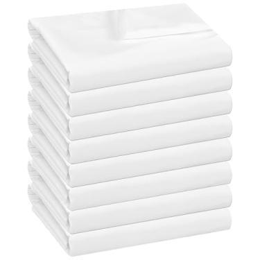 Imagem de Pacote com 8 lençóis de cima brancos Queen - microfibra macia escovada - Essenciais de cama - resistente a rugas e manchas para hospital, mesa de massagem, hotel, Airbnbs, casa, viagens (228 x 259 cm)