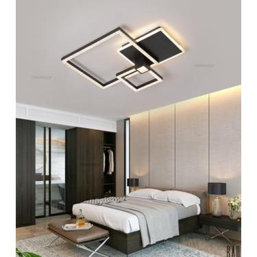 Imagem de Luminária de teto LED retangular preta, moderna, para sala de estar (com controle remoto e intensidade regulável), eficiente em termos energéticos, ideal para salas de estar, quartos e salas