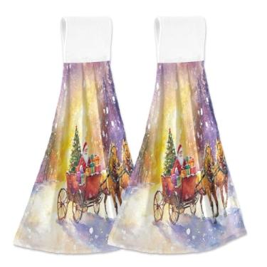 Imagem de Blueangle 2 peças de toalhas de gravata penduradas de papai noel rena toalha de mão toalha de mão absorvente de veludo coral macio pano para cozinha banheiro (511)