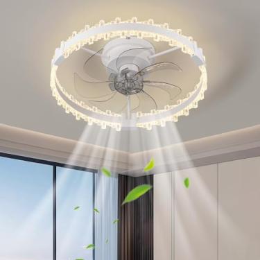 Imagem de Ventilador de teto com luzes, design de cristal, 50 cm, estilo lustre, com controle remoto por aplicativo, 6 velocidades, dimerizável, reversível, com timer, silencioso e função de memória,