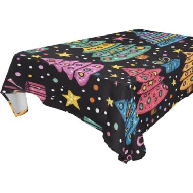 Imagem de Blueangle Toalha de mesa com desenho animado de árvores de Natal – Toalha de mesa retangular de poliéster impermeável e resistente a manchas para ambientes internos e externos, 152 x 304,8 cm (567)
