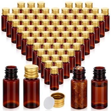 Imagem de Yiyiring Mini frascos de plástico de 10 ml, frasco minúsculo com tampa de rosca de alumínio, recipiente de amostra de plástico âmbar com tampa de metal superior selada para amostra de óleo essencial