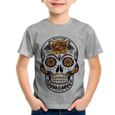 Imagem de Camiseta Infantil Caveira Mexicana - Foca na Moda, Cinza, 8
