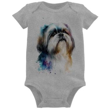 Imagem de Body Bebê Cachorro Shih Tzu Watercolor - Foca na Moda, Cinza, GG