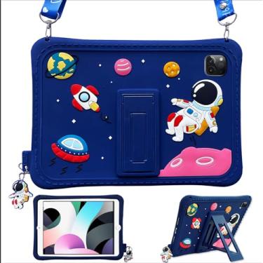 Imagem de YeaQuelior Capa infantil para iPad Pro 11 polegadas 2024/2022/2021/2020/2018, capa protetora à prova de choque com desenho de silicone fofo com alça de ombro dobrável