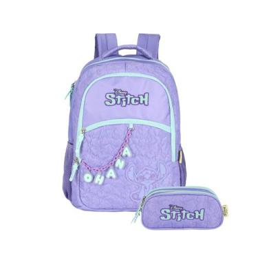 Imagem de Kit Mochila Stitch Costas E Estojo Triplo Escolar Infantil, Roxo