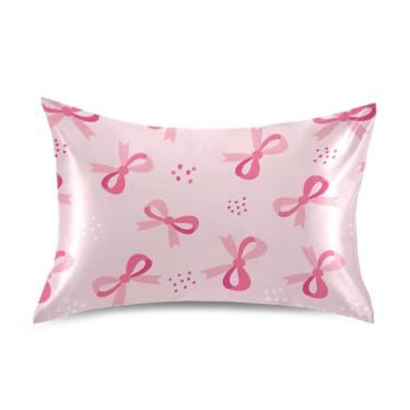 Imagem de Wassud Fronha de almofada de cetim com laços e pontos para cabelo e pele, fronhas de seda lisa, tamanho padrão, respirável, com fecho de envelope