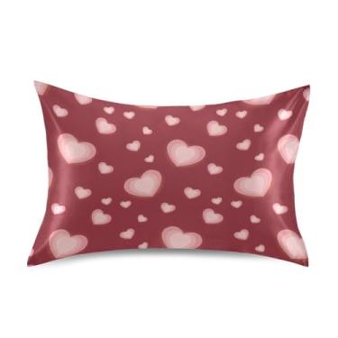 Imagem de Wassud Fronha de cetim com corações pastel, dia dos namorados, para cabelo e pele, fronhas de seda lisa, tamanho queen, respirável, com fecho de envelope