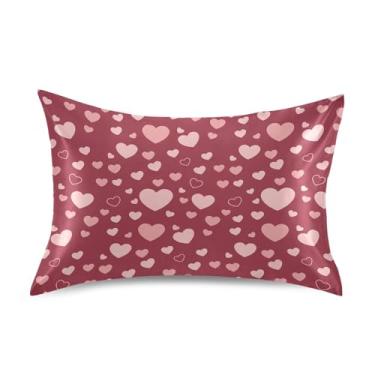 Imagem de Wassud Pixel Heart Fronha de cetim para o dia dos namorados para cabelo e pele, fronhas de seda lisa, tamanho queen, respirável, com fecho de envelope