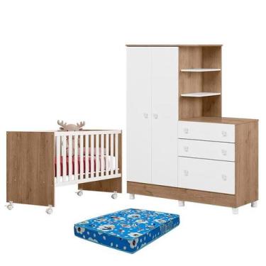 Imagem de Berço Nacional 3540 e Guarda Roupa com Cômoda 4070 Doce Sonho Carvalho